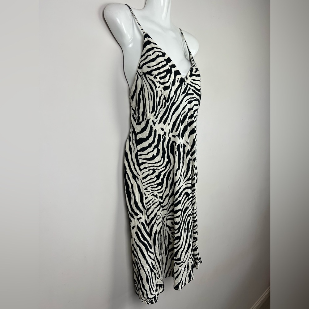 Tree of Life Mini Dress Tan Brown Zebra Animal Print African Boho Rayon Size L - Picture 7 of 11